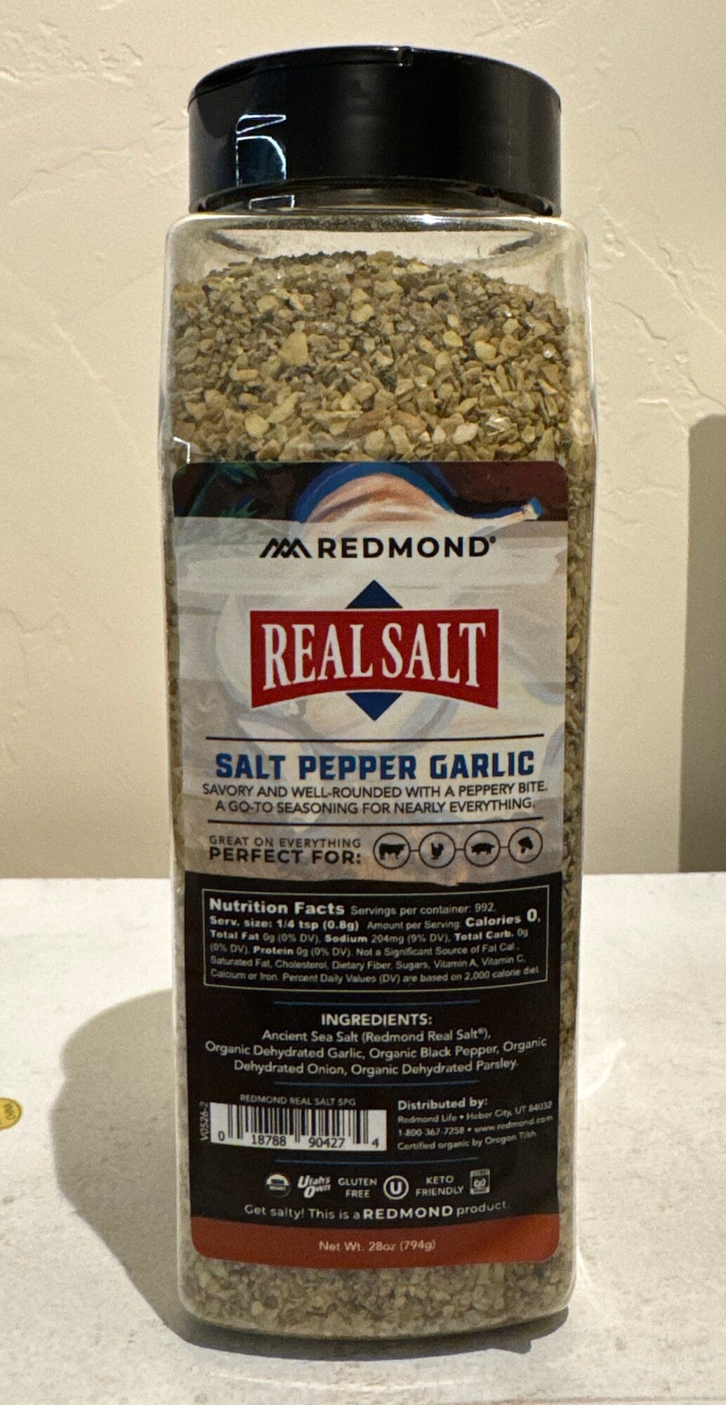 Real Salt Salt Pepper Garlic Seasoning 28 oz Shaker